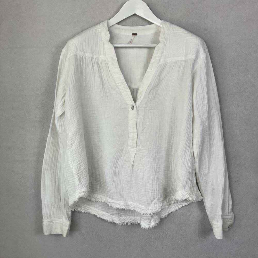 Free People Top Women's Small Gauze Tunic Shirt Changing Horizons Long Sleeve